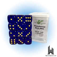 SET OF 12D6 PIPS DICE: TRANSLUCENT BLUE/YELLOW 18MM